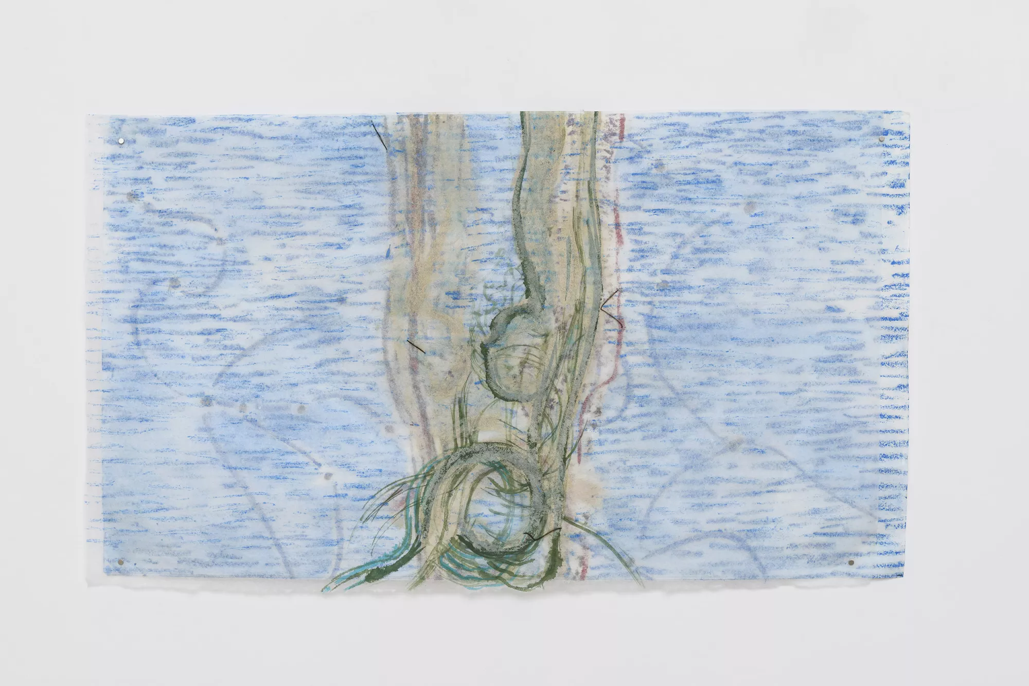 Gaia Fugazza - Ambush - Gaia Fugazza - Ambush - Heads, 2023 Oil on tissue paper, hair, 40 × 86 cm