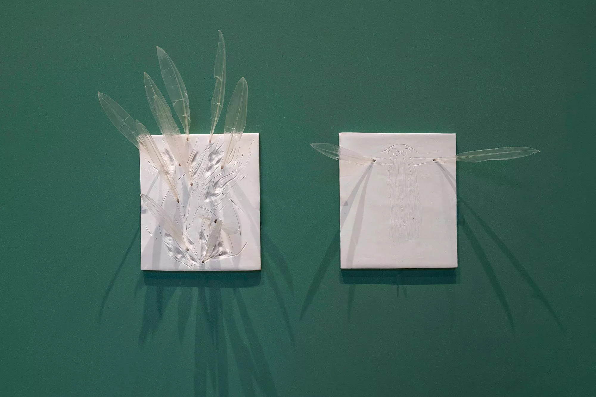 Gaia Fugazza - Gaia Fugazza, porcelain bas-relief with squid bones titled Movement Much Movement and Sun Set, 2024.